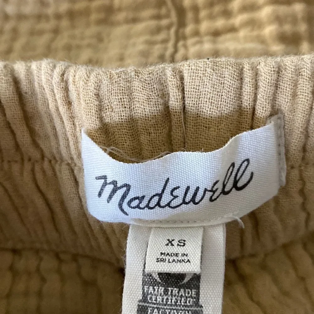 Madewell Yellow Mustard Waffle Knit Pull Up Pant XS Neutral Loose Cotton Earthy